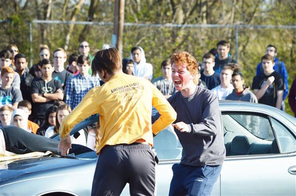 Anger over takes a student actor during Henderson's Mock Crash 